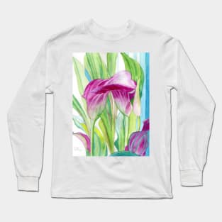 Pink Calla lilies watercolour painting Long Sleeve T-Shirt